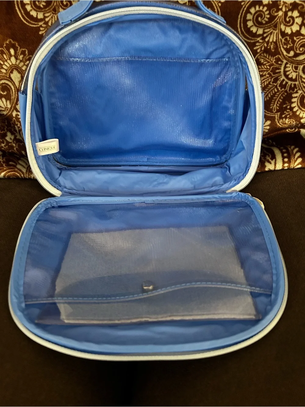 Clinique 2 Zip Organizer Cosmetic Travel Case with Top Handle Blue